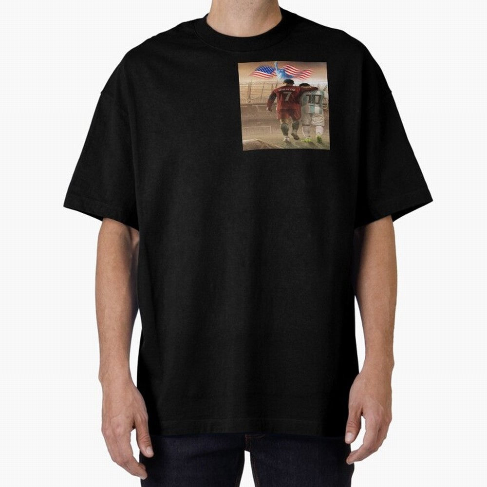Ronaldo & messi 7_10 football USA sports top quality redbubble Oversized T-Shirt Fuel the Hype around the FIFA World Cup 2026 Journey through Mbappe and Neymar Highlights, Netherlands Pride, Game Day Rituals, Football Legends, Country Pride and the