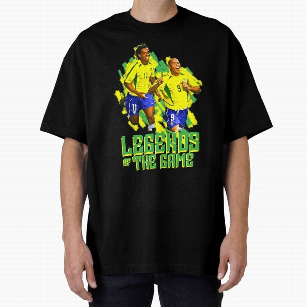Ronaldinho and ronaldo brazil football print Oversized T-Shirt Bring Retro Soccer Energy to FIFA World Cup 2026 USA Canada Mexico for Fans of Messi, CR7 and Mbappe and Germany, Bringing Worldwide Fan Energy, Dramatic Goals, Stadium Lights and