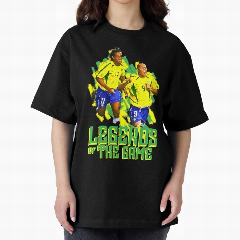 Ronaldinho and ronaldo brazil football print Oversized T-Shirt Bring Retro Soccer Energy to FIFA World Cup 2026 USA Canada Mexico for Fans of Messi, CR7 and Mbappe and Germany, Bringing Worldwide Fan Energy, Dramatic Goals, Stadium Lights and