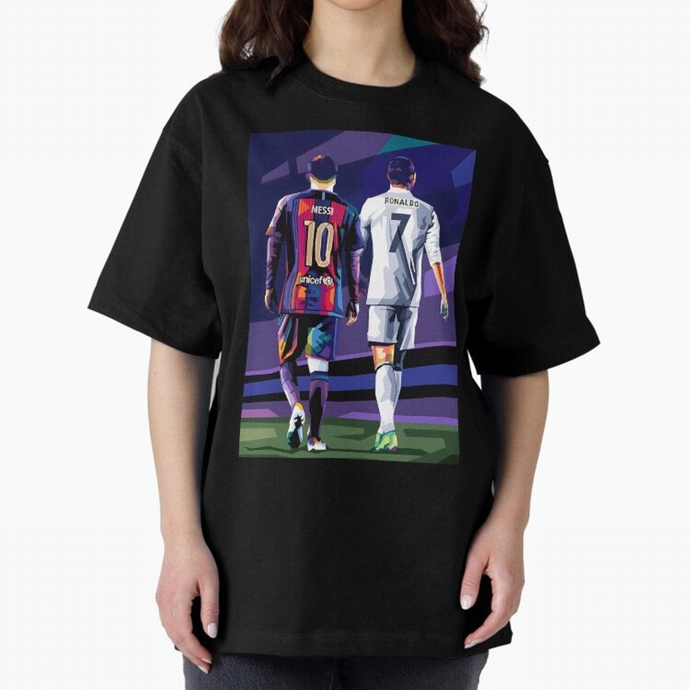 Ronaldo And Messi Oversized T-Shirt Live the Energy of FIFA World Cup 2026 Spirit, Celebrating Spain and Netherlands, Cristiano Ronaldo, Championship Spirit, Famous Goals, Roaring Crowds and International Football Unity; Perfect for Fans,