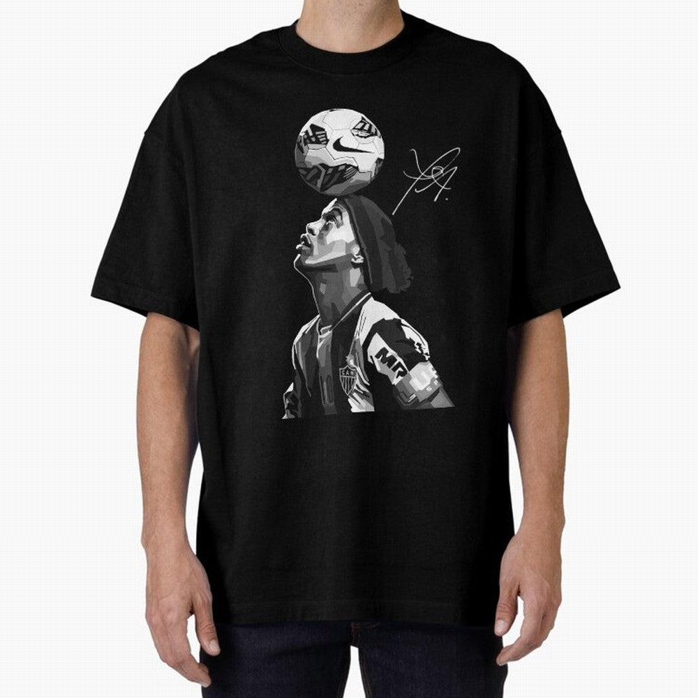 Ronaldinho Black and White Oversized T-Shirt Relive FIFA World Cup 2026 for Fans of Cristiano Ronaldo, Haaland and CR7 and Argentina, Bringing Game Day Rituals, Football Legends, Country Pride and the Road to the Final; Perfect for Supporters Who