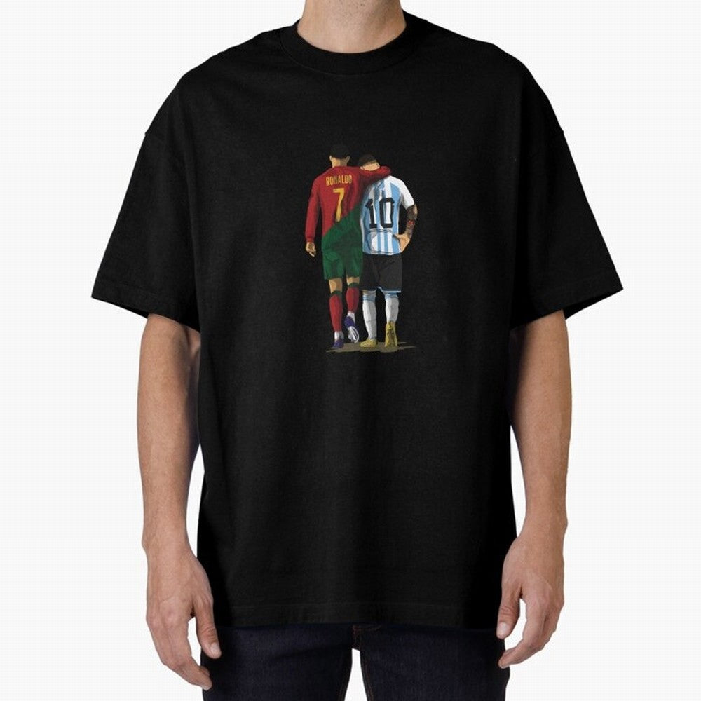 Messi Ronaldo Chit Chat Illustration Classic Oversized T-Shirt Celebrate Football Heritage in the FIFA World Cup 2026 Group Stage Journey through Neymar Highlights, England and Germany Pride, Football History, Final Match Energy, Crowd Noise and