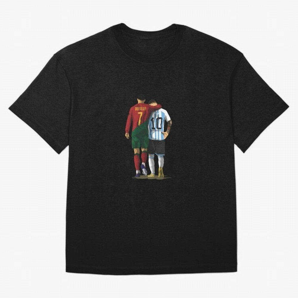 Messi Ronaldo Chit Chat Illustration Classic Oversized T-Shirt Celebrate Football Heritage in the FIFA World Cup 2026 Group Stage Journey through Neymar Highlights, England and Germany Pride, Football History, Final Match Energy, Crowd Noise and
