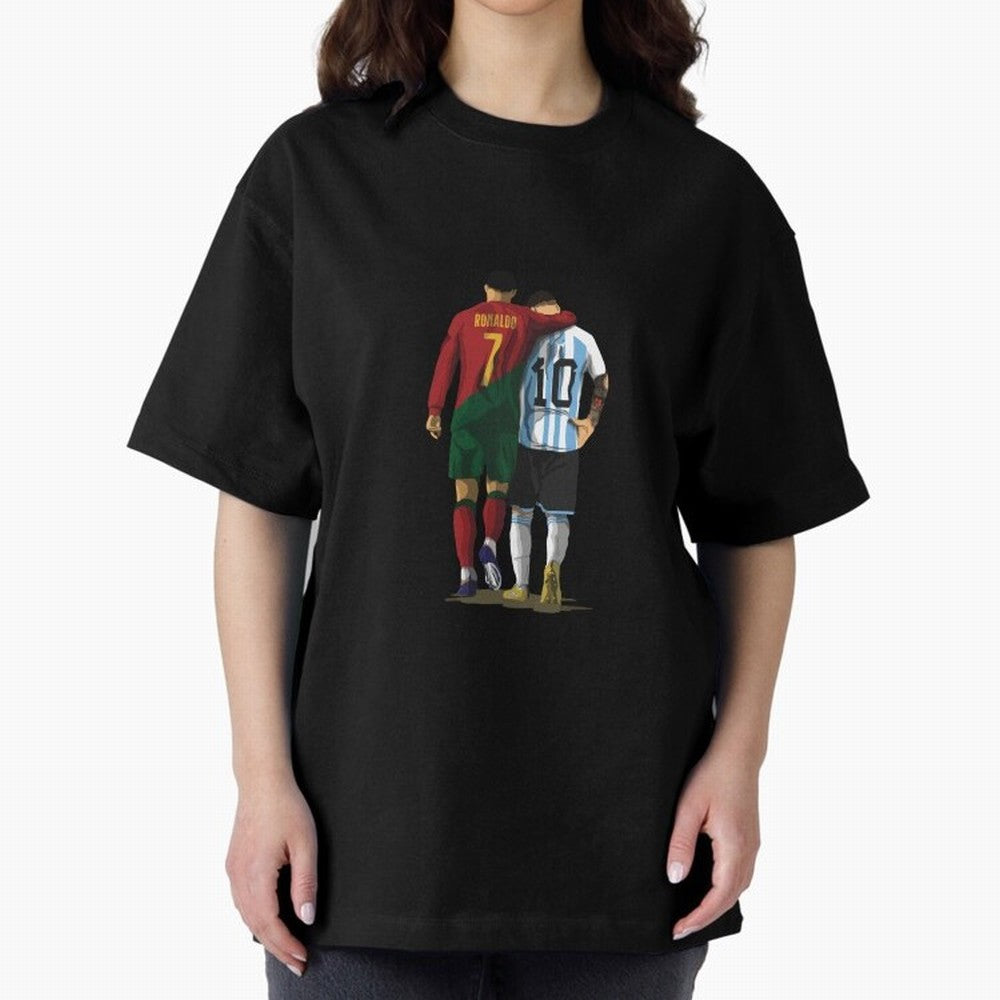 Messi Ronaldo Chit Chat Illustration Classic Oversized T-Shirt Celebrate Football Heritage in the FIFA World Cup 2026 Group Stage Journey through Neymar Highlights, England and Germany Pride, Football History, Final Match Energy, Crowd Noise and