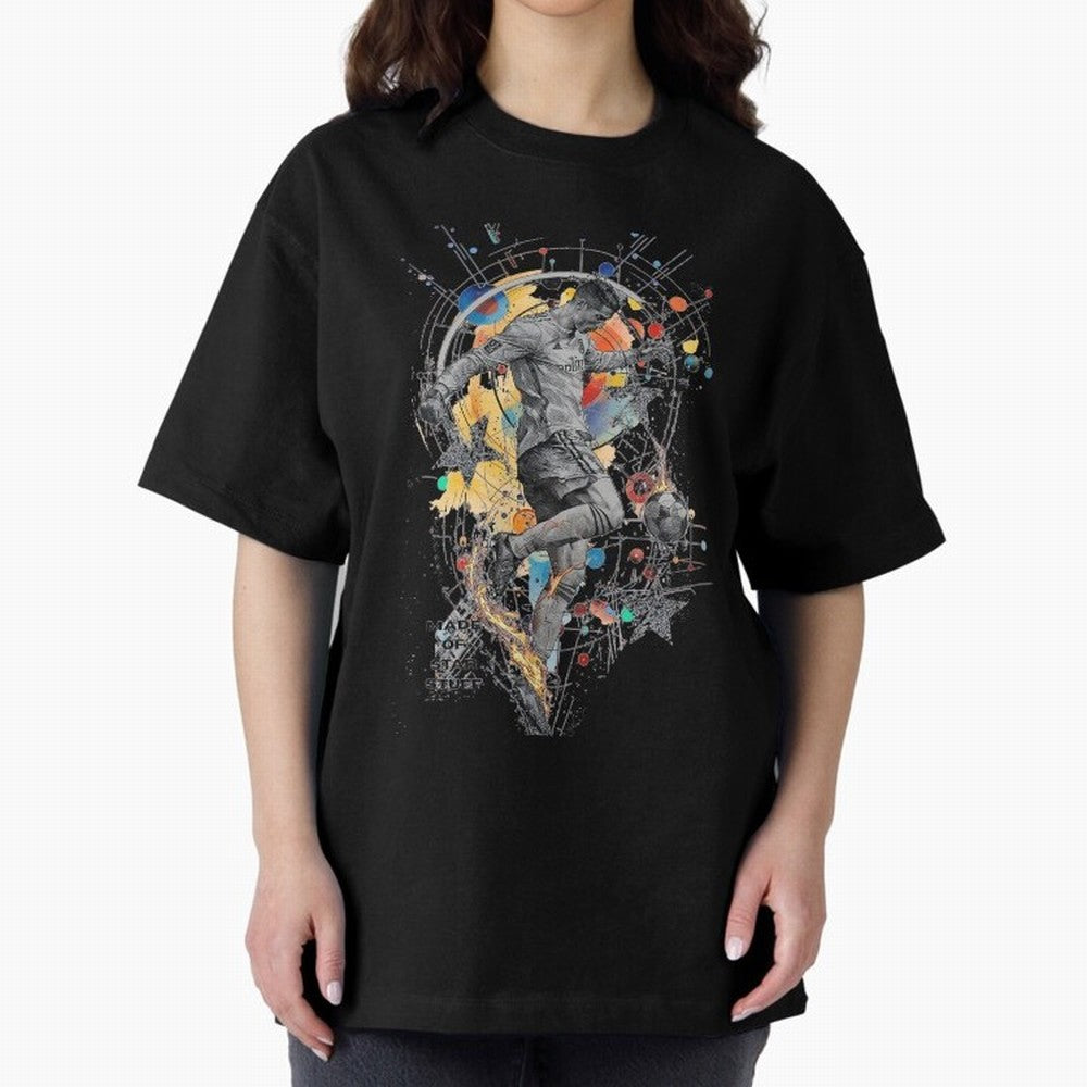 Cosmic Ronaldo Made of Star Stuff Artwork For Football Fans Gift For Soccer Enthusiasts Oversized T-Shirt Fuel Your Fan Pride for Global Football Passion for FIFA World Cup 2026, Featuring Messi and Cristiano Ronaldo, France, Football History,