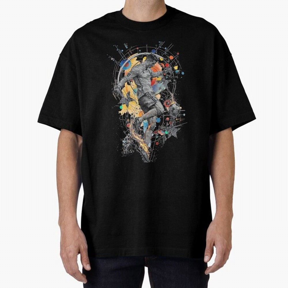 Cosmic Ronaldo Made of Star Stuff Artwork For Football Fans Gift For Soccer Enthusiasts Oversized T-Shirt Fuel Your Fan Pride for Global Football Passion for FIFA World Cup 2026, Featuring Messi and Cristiano Ronaldo, France, Football History,