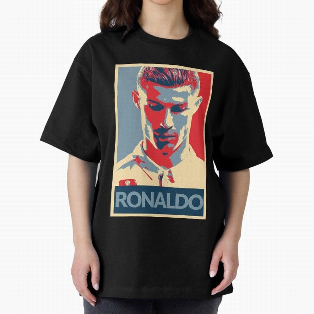 Ronaldo Poster Style Pop Art Design For Football Fans Gift For Soccer Enthusiasts Oversized T-Shirt Celebrate Rivalries and Pride in FIFA World Cup 2026 Group Stage for Fans of Messi and Brazil, Bringing Football Passion, Legendary Performances,