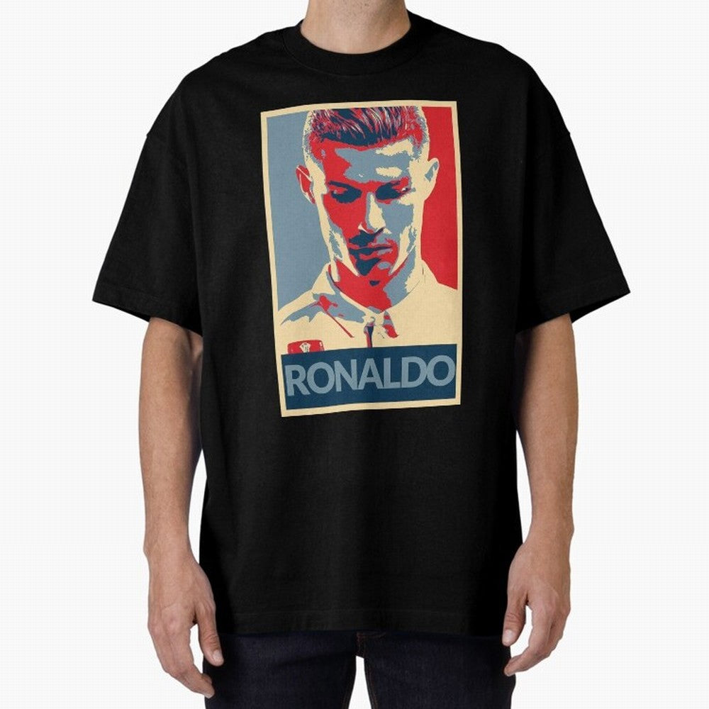 Ronaldo Poster Style Pop Art Design For Football Fans Gift For Soccer Enthusiasts Oversized T-Shirt Celebrate Rivalries and Pride in FIFA World Cup 2026 Group Stage for Fans of Messi and Brazil, Bringing Football Passion, Legendary Performances,