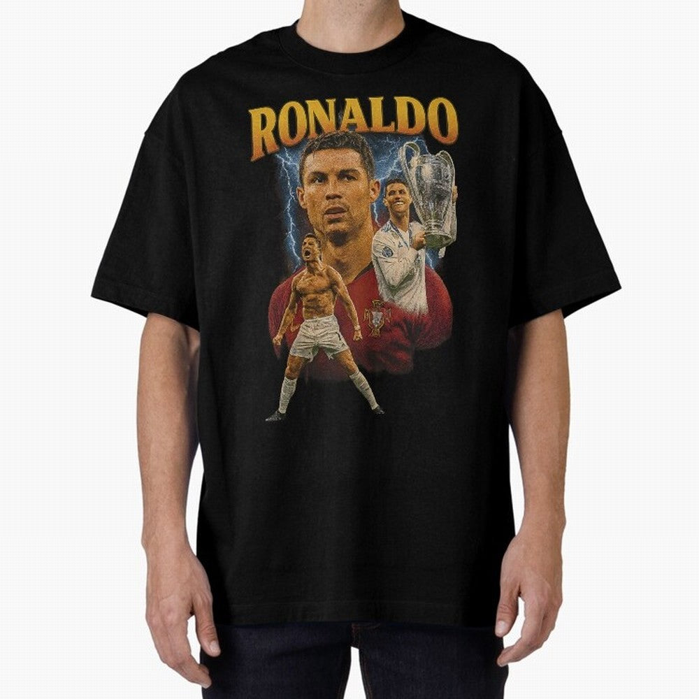 Ronaldo Champion Victory Design For Football Fans Gift For Soccer Supporters Oversized T-Shirt Carry the Dream of Match Day Hype around FIFA World Cup 2026 Group Stage, Haaland and Mbappe, Spain and Netherlands, Classic Soccer Heritage,