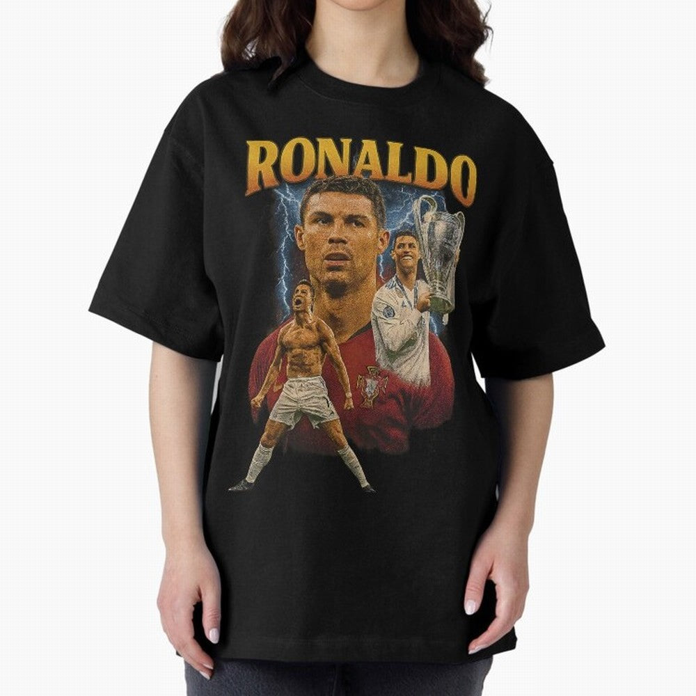 Ronaldo Champion Victory Design For Football Fans Gift For Soccer Supporters Oversized T-Shirt Carry the Dream of Match Day Hype around FIFA World Cup 2026 Group Stage, Haaland and Mbappe, Spain and Netherlands, Classic Soccer Heritage,