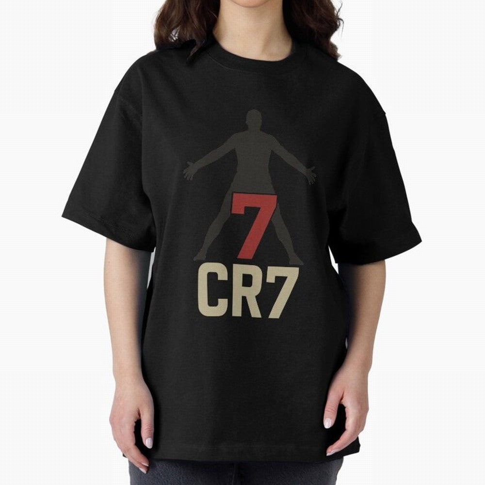A footballer with a well-known shirt number Oversized T-Shirt Follow the Road to FIFA World Cup 2026 USA Canada Mexico Highlighting Cristiano Ronaldo, Spain Energy, Match Day Excitement, Supporter Culture, Golden Goals and Global Football Passion;