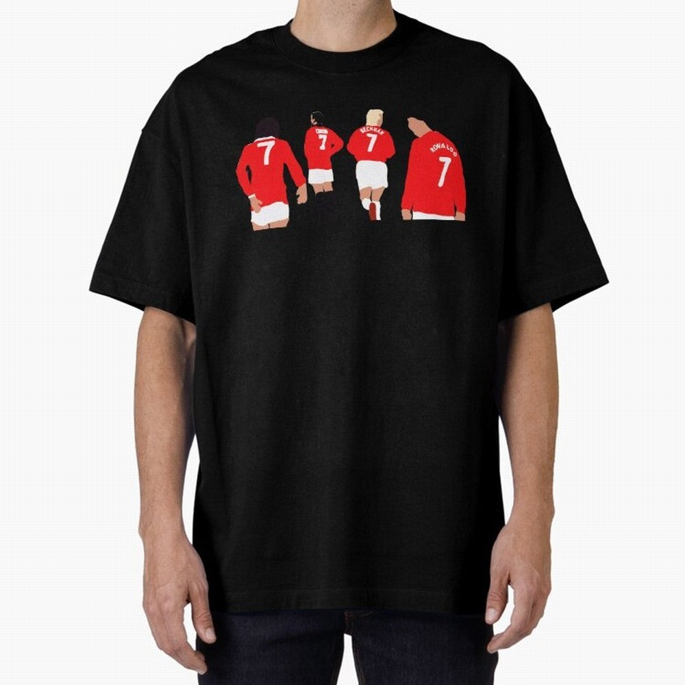 Manchester United Legends Number 7 Best Cantona Beckham Ronaldo Poster Oversized T-Shirt Celebrate the Road through Match Day Hype around FIFA World Cup 2026, CR7, Spain and Netherlands, Stadium Chants, National Pride, Trophy Dreams and