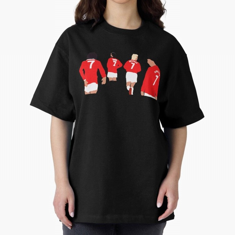 Manchester United Legends Number 7 Best Cantona Beckham Ronaldo Poster Oversized T-Shirt Celebrate the Road through Match Day Hype around FIFA World Cup 2026, CR7, Spain and Netherlands, Stadium Chants, National Pride, Trophy Dreams and