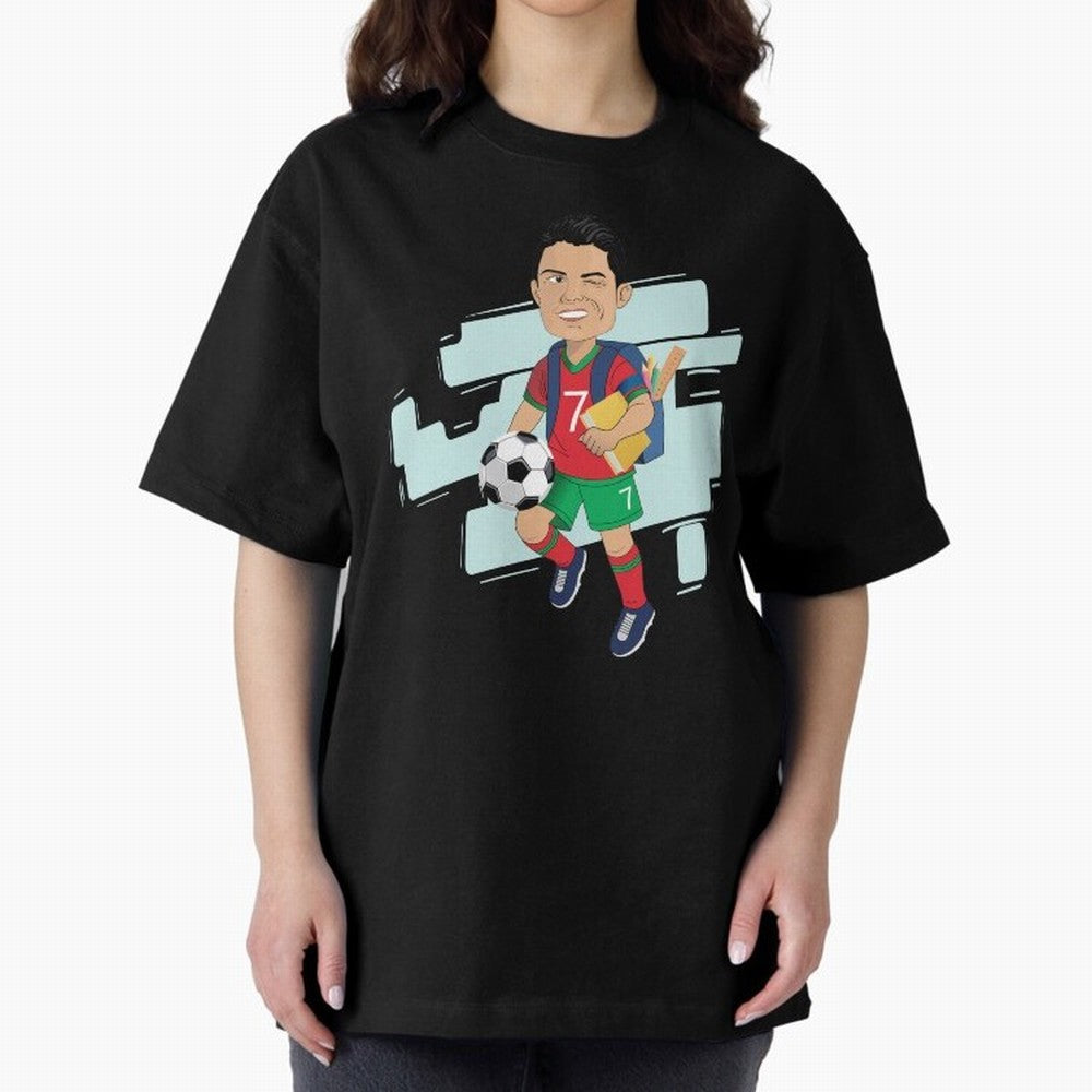 BACK TO SCHOOL - CARICATURE - CHRISTIANO - RONALDO Oversized T-Shirt Back the Journey through the FIFA World Cup 2026 USA Canada Mexico Journey through Cristiano Ronaldo Highlights, Portugal, Spain and Germany Pride, Goal Celebration Energy,