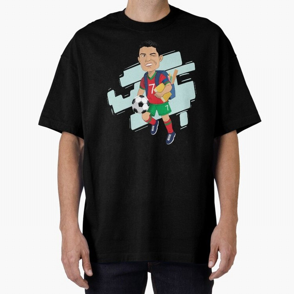 BACK TO SCHOOL - CARICATURE - CHRISTIANO - RONALDO Oversized T-Shirt Back the Journey through the FIFA World Cup 2026 USA Canada Mexico Journey through Cristiano Ronaldo Highlights, Portugal, Spain and Germany Pride, Goal Celebration Energy,