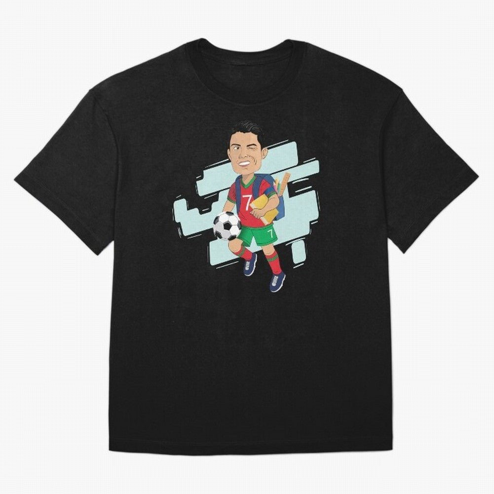 BACK TO SCHOOL - CARICATURE - CHRISTIANO - RONALDO Oversized T-Shirt Back the Journey through the FIFA World Cup 2026 USA Canada Mexico Journey through Cristiano Ronaldo Highlights, Portugal, Spain and Germany Pride, Goal Celebration Energy,