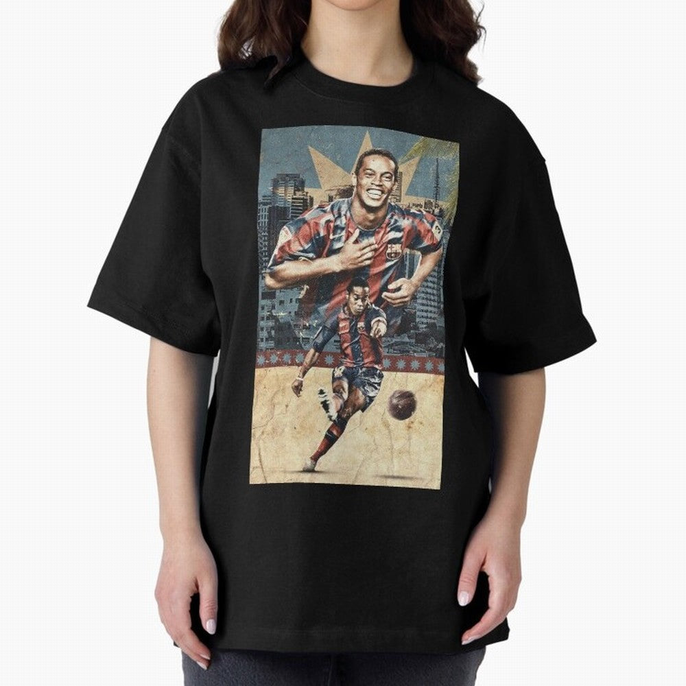 Ronaldinho Design Oversized T-Shirt Show Up for the Glory of Match Day Hype around FIFA World Cup 2026, CR7 and Messi, Portugal, Spain and Germany, Vintage Soccer Flavor, Modern Football Stars, National Flags and Final Night Emotion; Made for Die