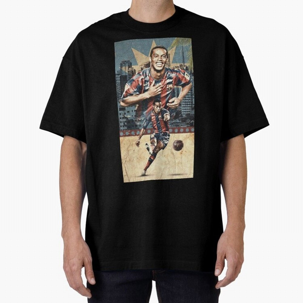 Ronaldinho Design Oversized T-Shirt Show Up for the Glory of Match Day Hype around FIFA World Cup 2026, CR7 and Messi, Portugal, Spain and Germany, Vintage Soccer Flavor, Modern Football Stars, National Flags and Final Night Emotion; Made for Die