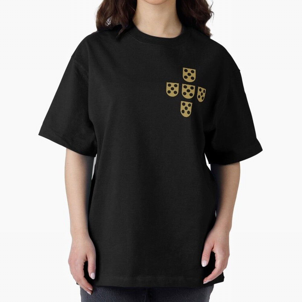 Quinas Portugal Gold B Oversized T-Shirt Follow the Final Road of Match Day Hype around FIFA World Cup 2026 USA Canada Mexico, Messi and Cristiano Ronaldo, France, Worldwide Fan Energy, Dramatic Goals, Stadium Lights and Championship Celebrations;