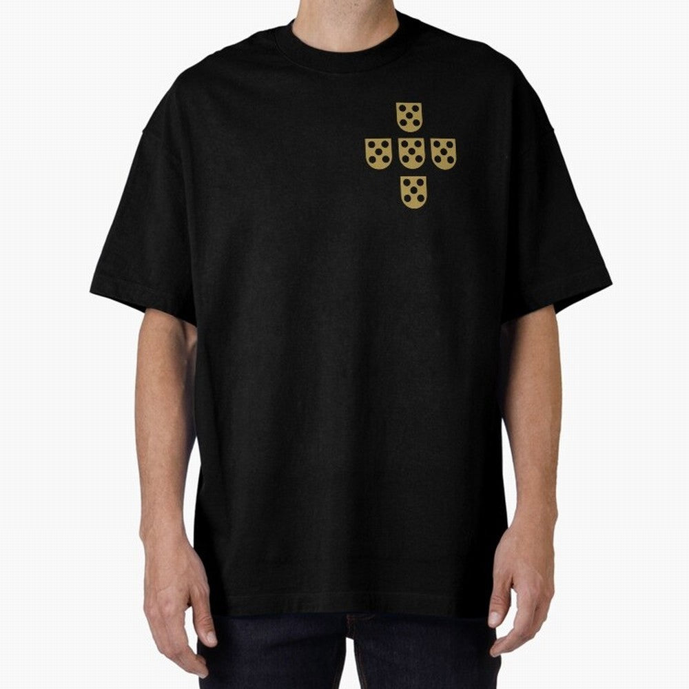Quinas Portugal Gold B Oversized T-Shirt Follow the Final Road of Match Day Hype around FIFA World Cup 2026 USA Canada Mexico, Messi and Cristiano Ronaldo, France, Worldwide Fan Energy, Dramatic Goals, Stadium Lights and Championship Celebrations;