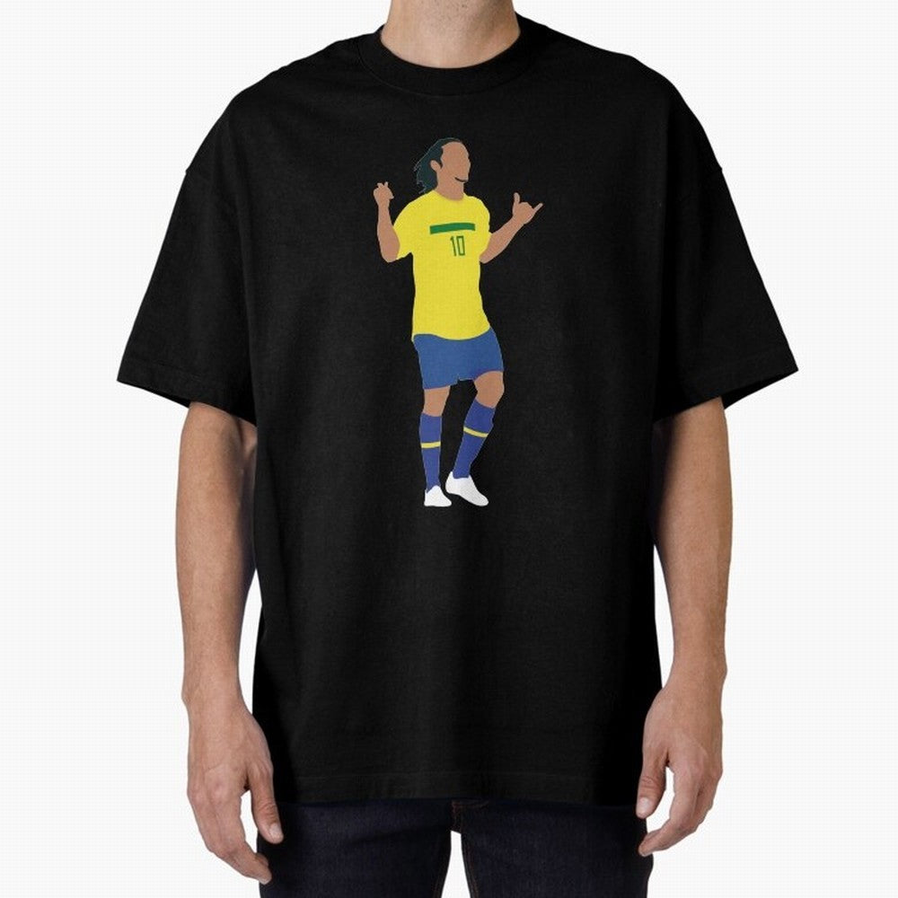 Ronaldinho. Brazil Football. Oversized T-Shirt Honor the Football Icons of Match Day Hype around FIFA World Cup 2026 USA Canada Mexico, Haaland, Brazil, Football Festival Excitement, Trophy Ambitions, Country Rivalries and Star Player Buzz; Great