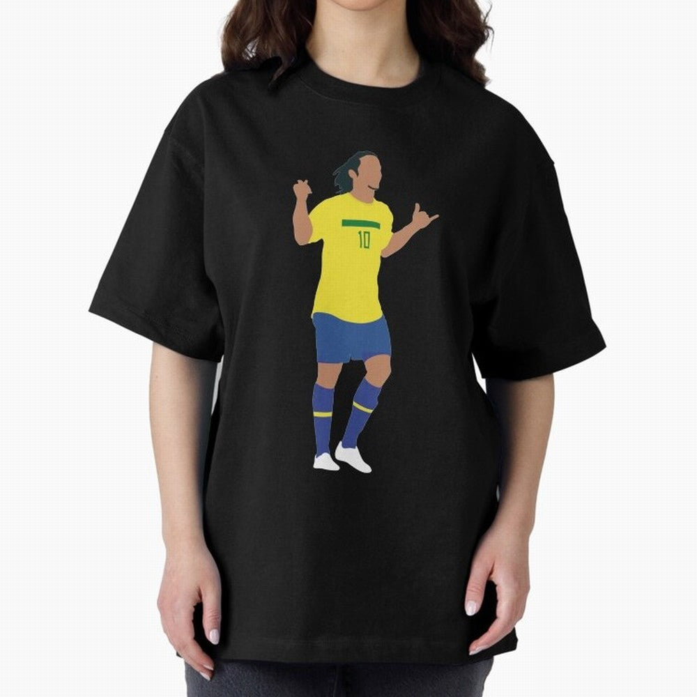 Ronaldinho. Brazil Football. Oversized T-Shirt Honor the Football Icons of Match Day Hype around FIFA World Cup 2026 USA Canada Mexico, Haaland, Brazil, Football Festival Excitement, Trophy Ambitions, Country Rivalries and Star Player Buzz; Great