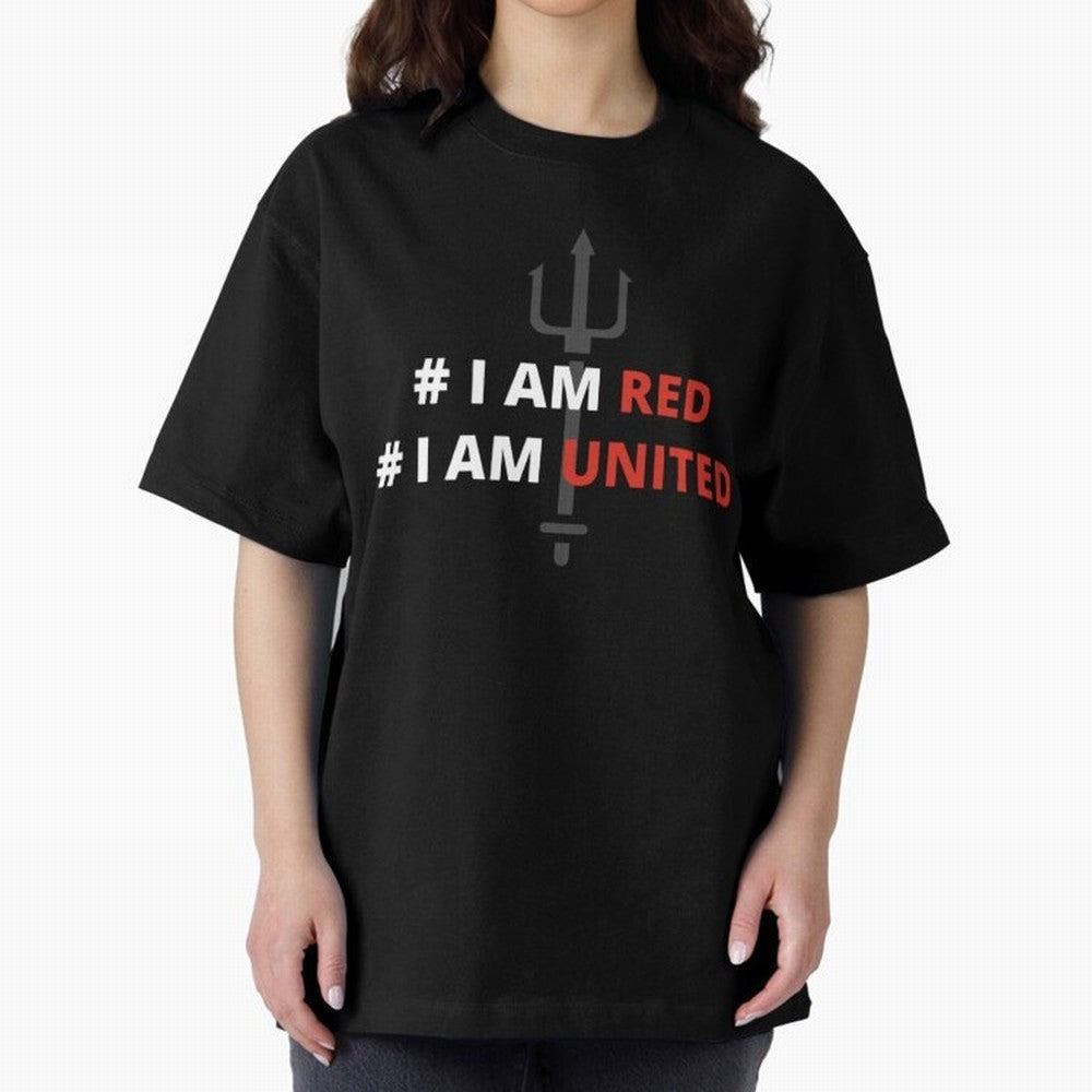 I am red, I am United Oversized T-Shirt Follow the Road to the FIFA World Cup 2026 Journey through Messi and Cristiano Ronaldo Highlights, France and Portugal Pride, Worldwide Fan Energy, Dramatic Goals, Stadium Lights and Championship