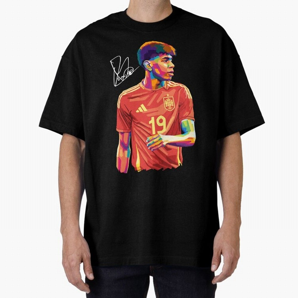 Lamine Yamal Pop Art Oversized T-Shirt Bring Bold Fan Energy to Global Football Passion for FIFA World Cup 2026 Group Stage, Inspired by Messi, Neymar and Mbappe, Argentina and Brazil, Sports Nostalgia, International Competition, Famous Players and