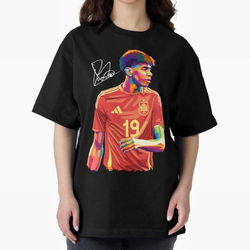 Lamine Yamal Pop Art Oversized T-Shirt Bring Bold Fan Energy to Global Football Passion for FIFA World Cup 2026 Group Stage, Inspired by Messi, Neymar and Mbappe, Argentina and Brazil, Sports Nostalgia, International Competition, Famous Players and