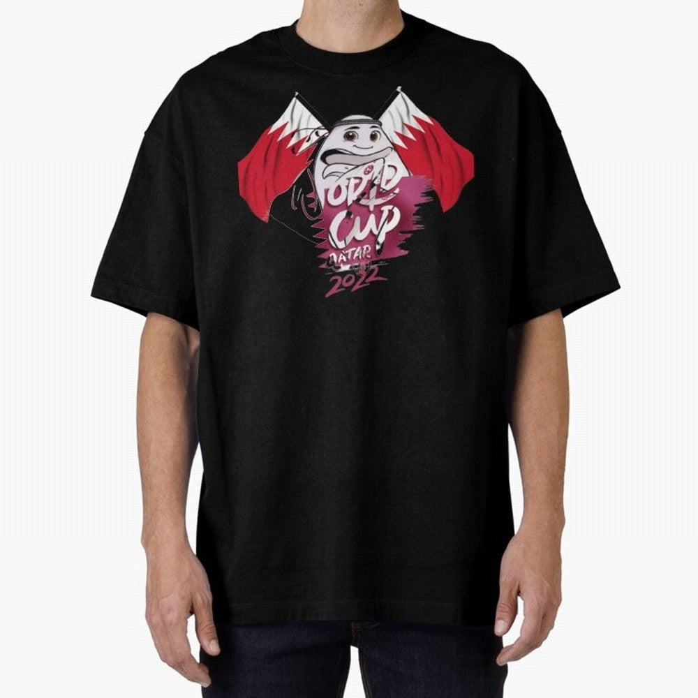qatar mascot Oversized T-Shirt Elevate FIFA World Cup 2026 Group Stage Spirit, Celebrating England, Haaland and Mbappe, Football Festival Excitement, Trophy Ambitions, Country Rivalries and Star Player Buzz; Created for Match Day Parties, Soccer
