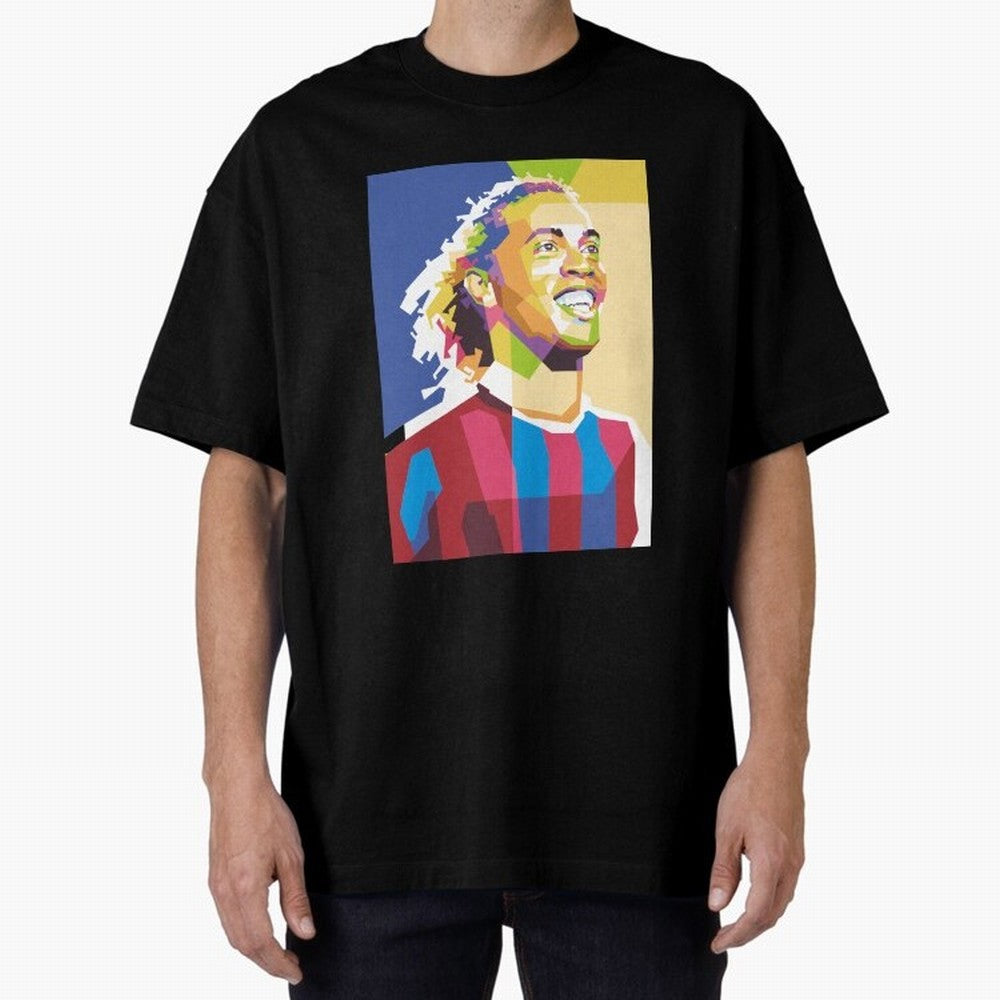 Ronaldinho in Pop Art Portrait Style Oversized T-Shirt Turn Football Passion into Match Day Hype around FIFA World Cup 2026 USA Canada Mexico, Haaland, England and Germany, Match Day Excitement, Supporter Culture, Golden Goals and Global Football