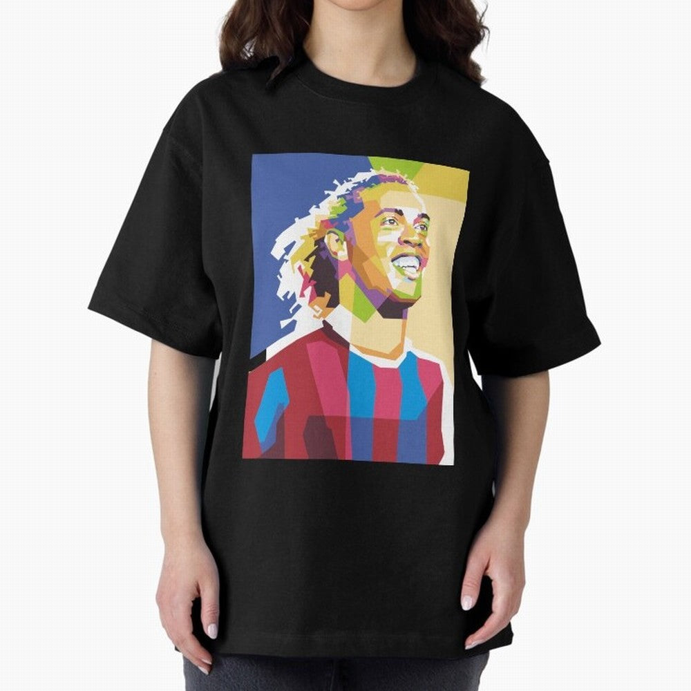 Ronaldinho in Pop Art Portrait Style Oversized T-Shirt Turn Football Passion into Match Day Hype around FIFA World Cup 2026 USA Canada Mexico, Haaland, England and Germany, Match Day Excitement, Supporter Culture, Golden Goals and Global Football