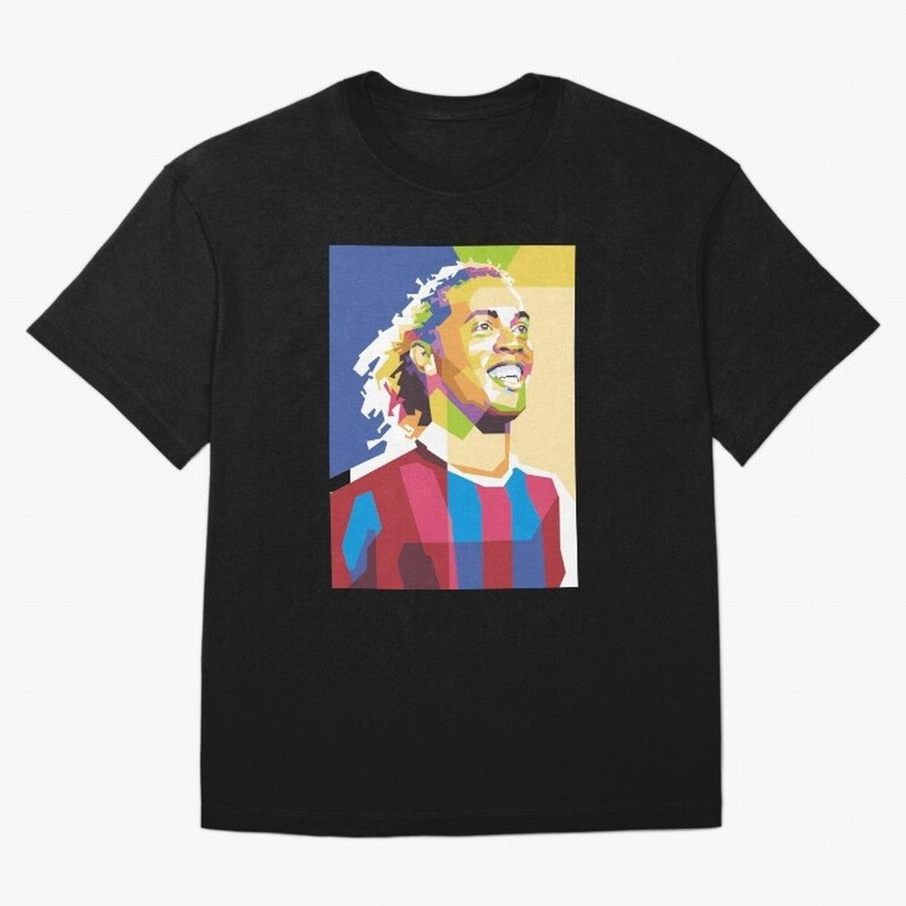 Ronaldinho in Pop Art Portrait Style Oversized T-Shirt Turn Football Passion into Match Day Hype around FIFA World Cup 2026 USA Canada Mexico, Haaland, England and Germany, Match Day Excitement, Supporter Culture, Golden Goals and Global Football