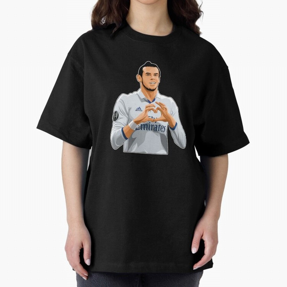 Gareth Bale Love Sign Celebration Oversized T-Shirt Honor Champions and Dreams in FIFA World Cup 2026 USA Canada Mexico Made for Mbappe and Neymar, Spain Energy, Fan Favorite Moments, National Team Passion, Big Match Drama and Soccer History;