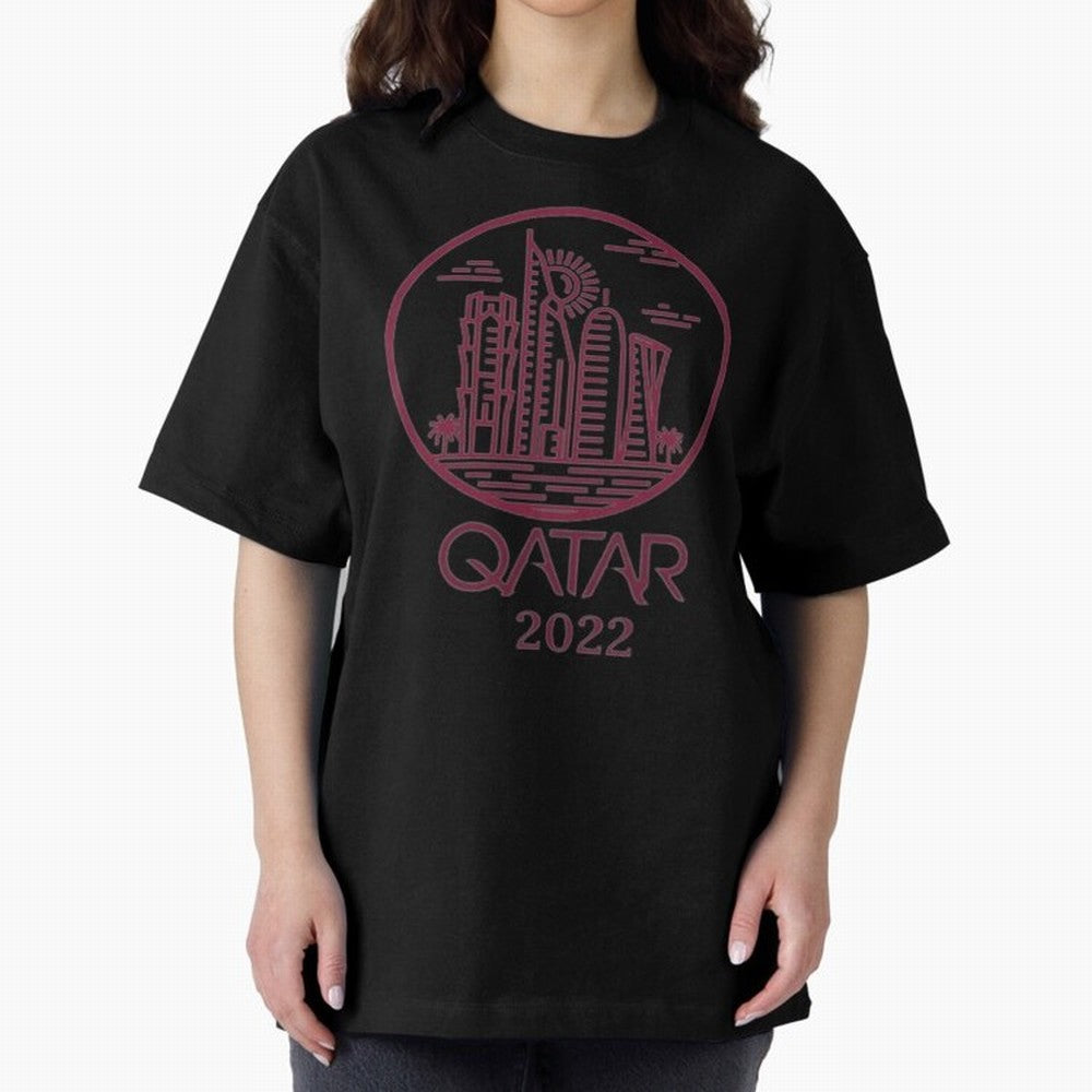 Qatar Welcome Oversized T-Shirt Feel Match Day Hype around FIFA World Cup 2026 USA Canada Mexico, Mbappe, Brazil, Goal Celebration Energy, Supporter Heritage, Football Icons and Worldwide Tournament Joy; Ideal for Fans Who Follow Messi, Cristiano