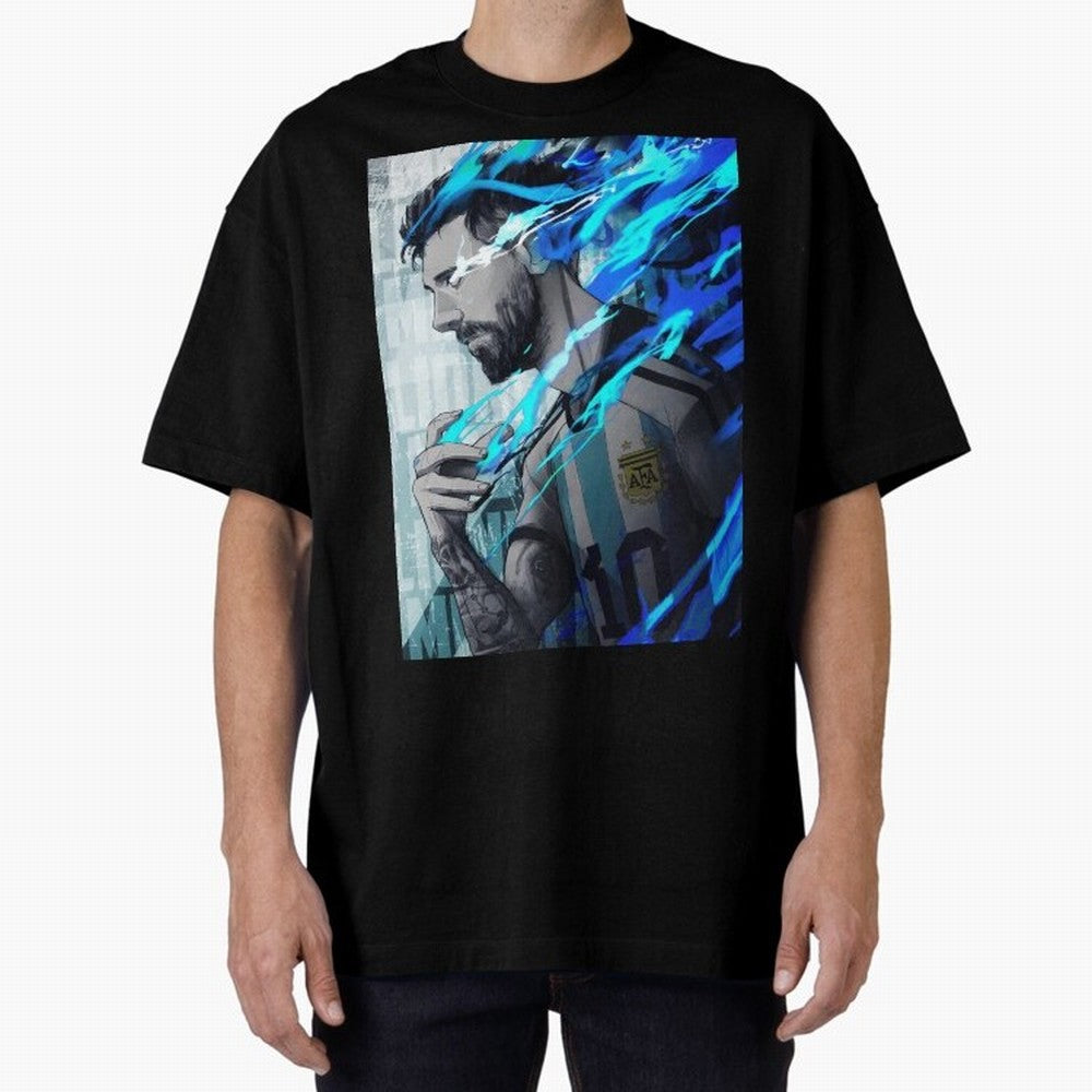 LIONEL MESSI NEW GOAL CELEBRATION ILLUSTRATION 2023 2024 Oversized T-Shirt Enjoy Global Football Passion for FIFA World Cup 2026 Group Stage, Connected to Neymar, Haaland and Cristiano Ronaldo, Germany, Global Supporter Spirit, Legendary Goals,
