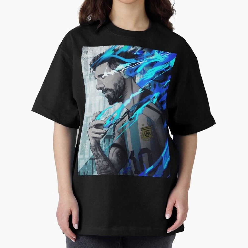 LIONEL MESSI NEW GOAL CELEBRATION ILLUSTRATION 2023 2024 Oversized T-Shirt Enjoy Global Football Passion for FIFA World Cup 2026 Group Stage, Connected to Neymar, Haaland and Cristiano Ronaldo, Germany, Global Supporter Spirit, Legendary Goals,