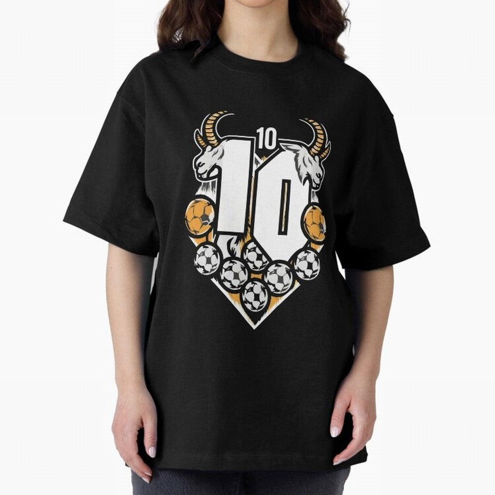 GOAT (Lionel Messi) design Boxy T-Shirt Honor Football Greatness during Global Football Passion for FIFA World Cup 2026 Group Stage, Inspired by Mbappe, France and Portugal, Worldwide Fan Energy, Dramatic Goals, Stadium Lights and Championship