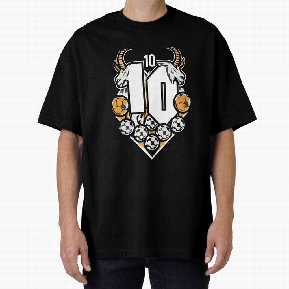 GOAT (Lionel Messi) design Boxy T-Shirt Honor Football Greatness during Global Football Passion for FIFA World Cup 2026 Group Stage, Inspired by Mbappe, France and Portugal, Worldwide Fan Energy, Dramatic Goals, Stadium Lights and Championship