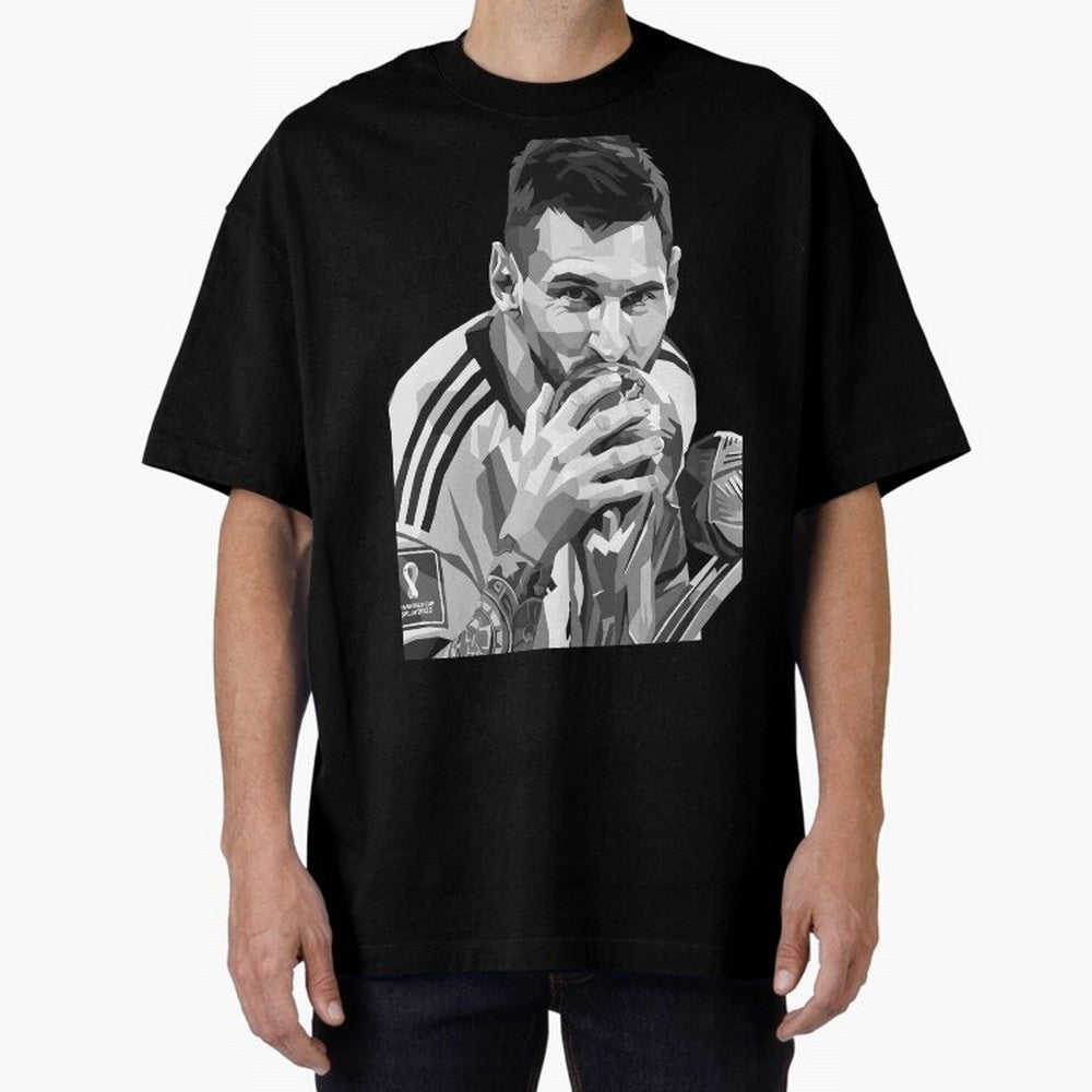 Messi grayscale Oversized T-Shirt Show Fan Pride Across FIFA World Cup 2026 USA Canada Mexico Spirit, Driven by England, Messi, Supporter Pride, Iconic Celebrations, Legendary Names and Global Match Day Energy; Great for Watch Parties, Sports Bars,