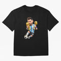 Lionel Messi ¨C Trophy King Caricature Oversized T-Shirt Feel International Energy from the FIFA World Cup 2026 USA Canada Mexico Journey through Cristiano Ronaldo, Haaland and CR7 Highlights, Argentina and Brazil Pride, Match Day Excitement,