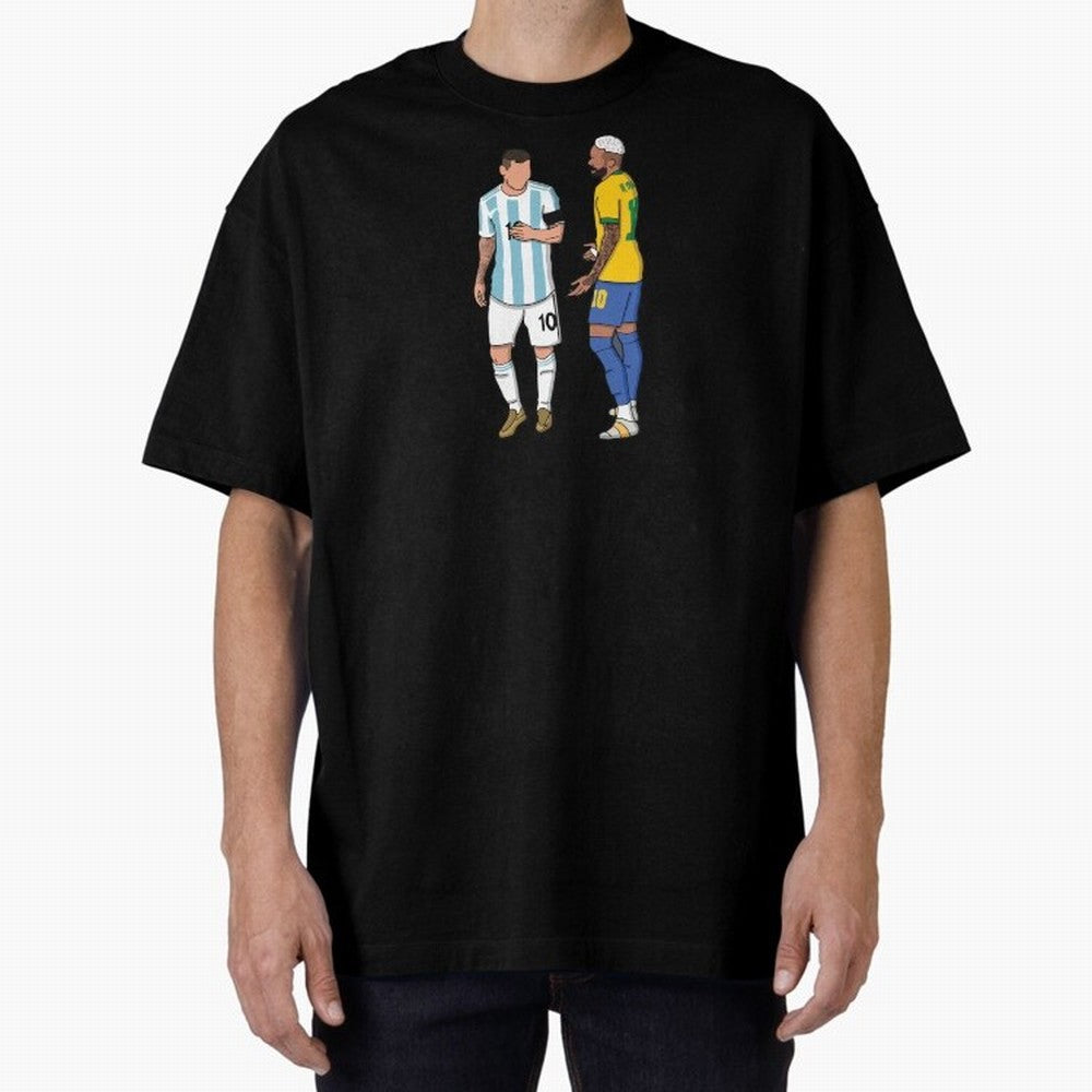 Messi and Neymar Chit Chat Illustration Oversized T-Shirt Turn Every Weekend Toward FIFA World Cup 2026 for Fans of Messi, Neymar and Mbappe and Argentina, France and Brazil, Bringing Goal Celebration Energy, Supporter Heritage, Football Icons and