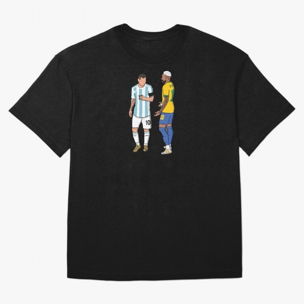 Messi and Neymar Chit Chat Illustration Oversized T-Shirt Turn Every Weekend Toward FIFA World Cup 2026 for Fans of Messi, Neymar and Mbappe and Argentina, France and Brazil, Bringing Goal Celebration Energy, Supporter Heritage, Football Icons and