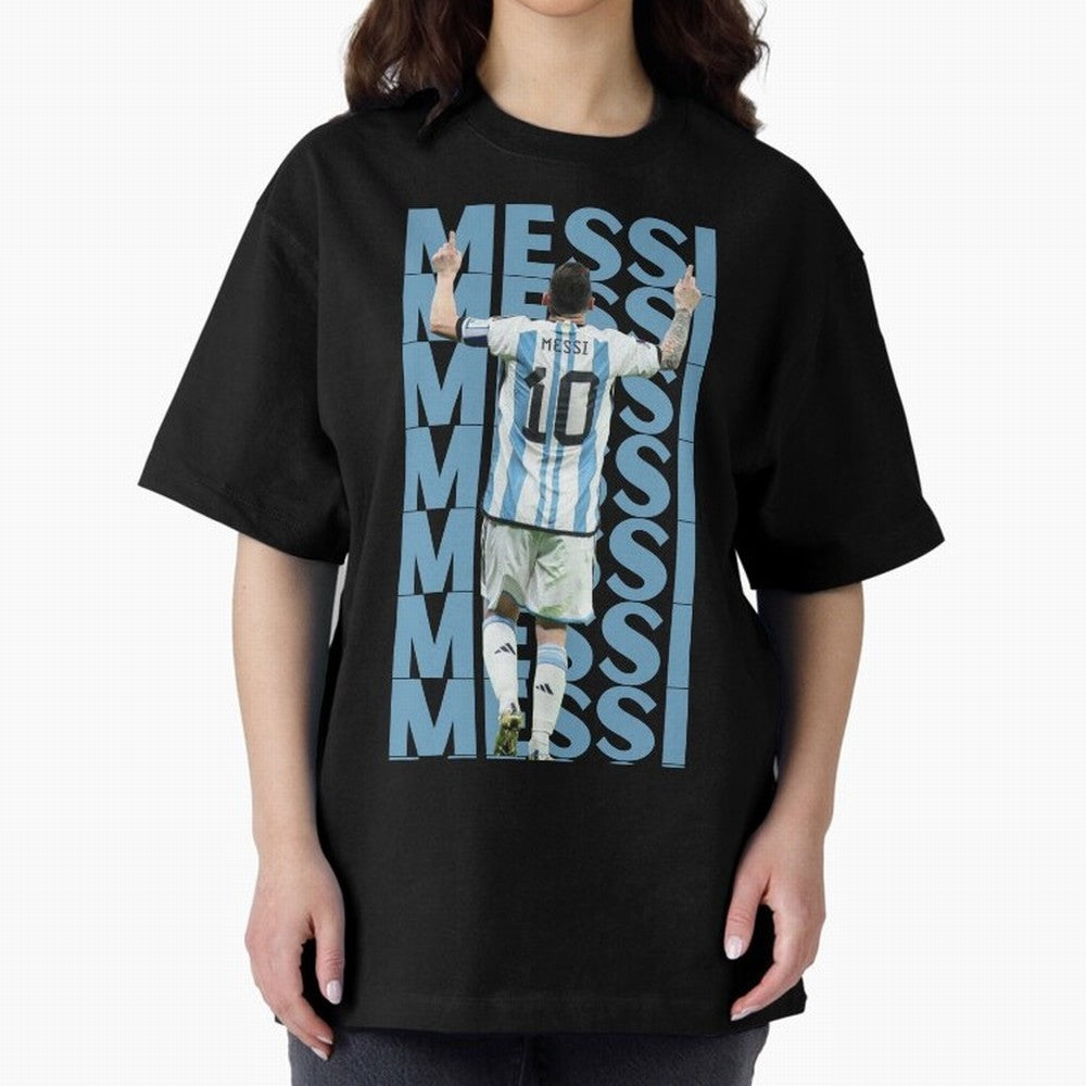 Lionel Messi | 10 | Argentina | Barcelona | Goat Oversized T-Shirt Feel Global Football Passion for FIFA World Cup 2026 USA Canada Mexico, Featuring CR7 and Messi, France and Portugal, Football Festival Excitement, Trophy Ambitions, Country