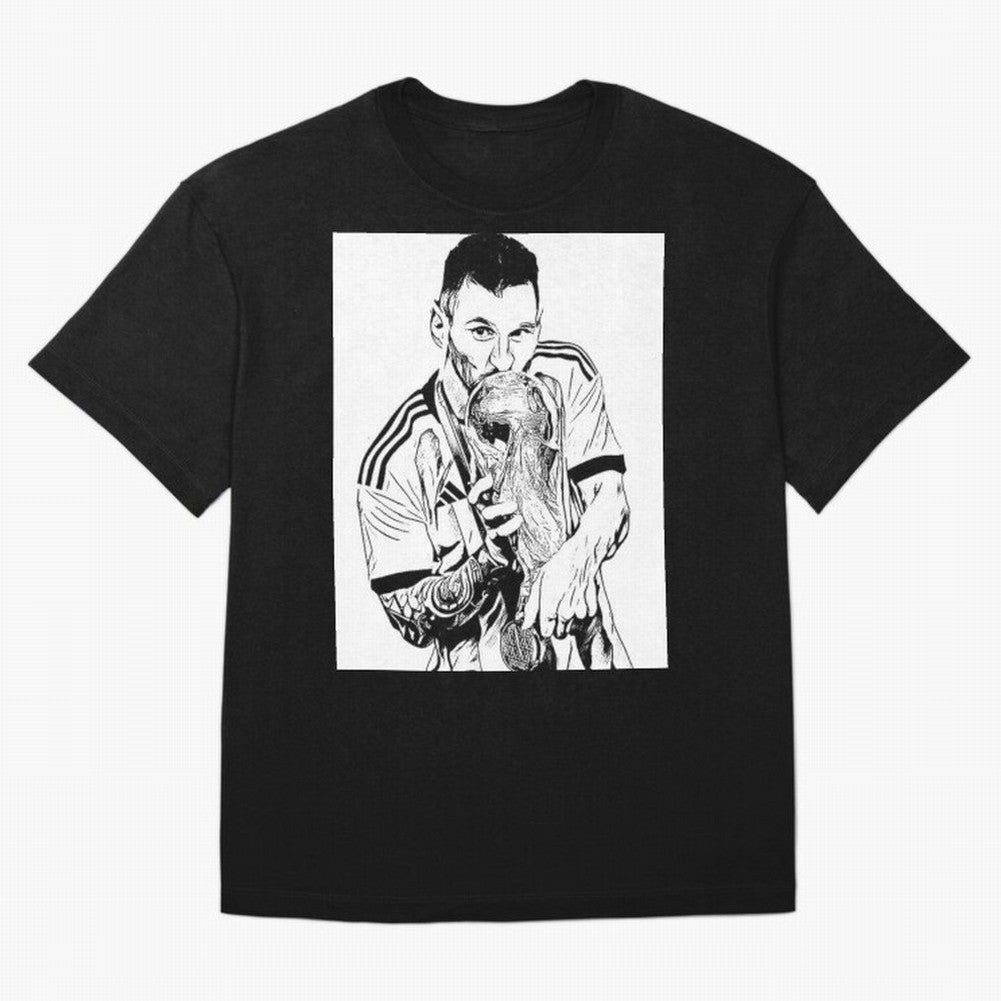 Lionel Messi white and black art Oversized T-Shirt Represent the Passion of Match Day Hype around FIFA World Cup 2026 Group Stage, CR7 and Messi, Argentina, Game Day Rituals, Football Legends, Country Pride and the Road to the Final; Created for