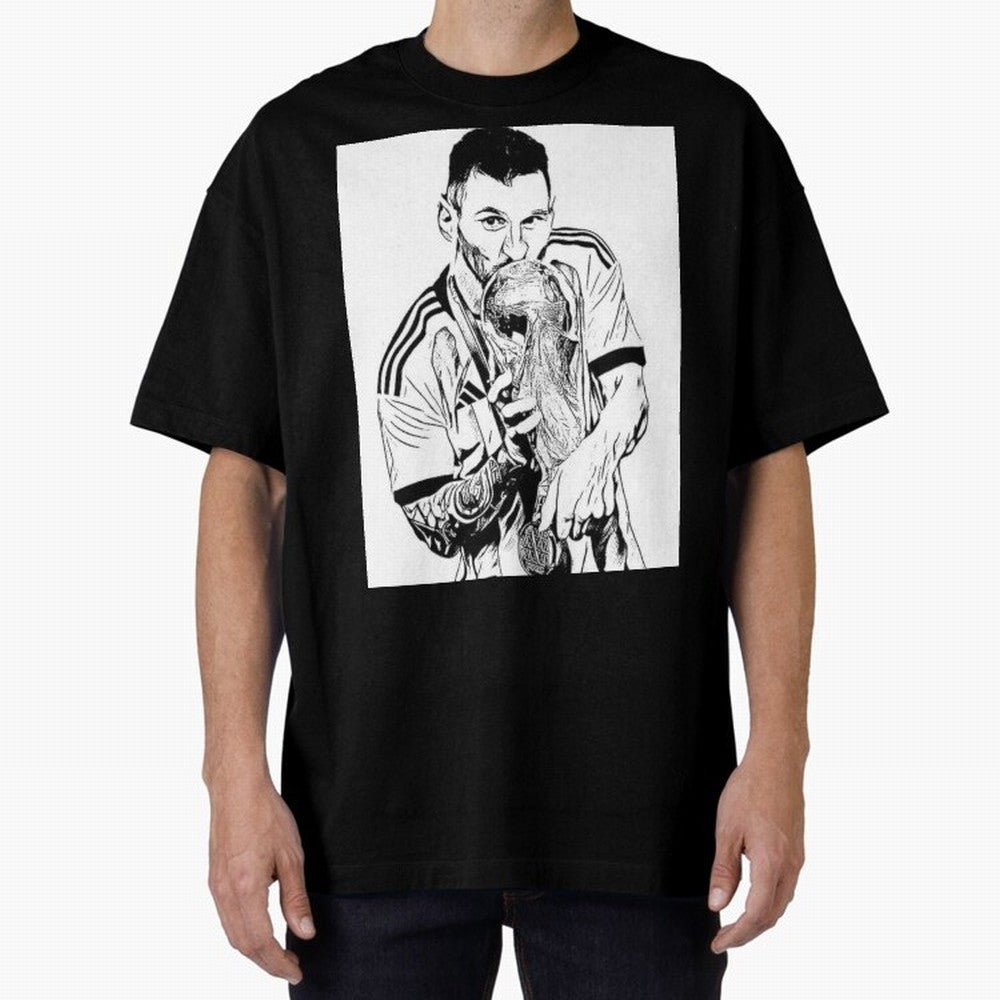 Lionel Messi white and black art Oversized T-Shirt Represent the Passion of Match Day Hype around FIFA World Cup 2026 Group Stage, CR7 and Messi, Argentina, Game Day Rituals, Football Legends, Country Pride and the Road to the Final; Created for
