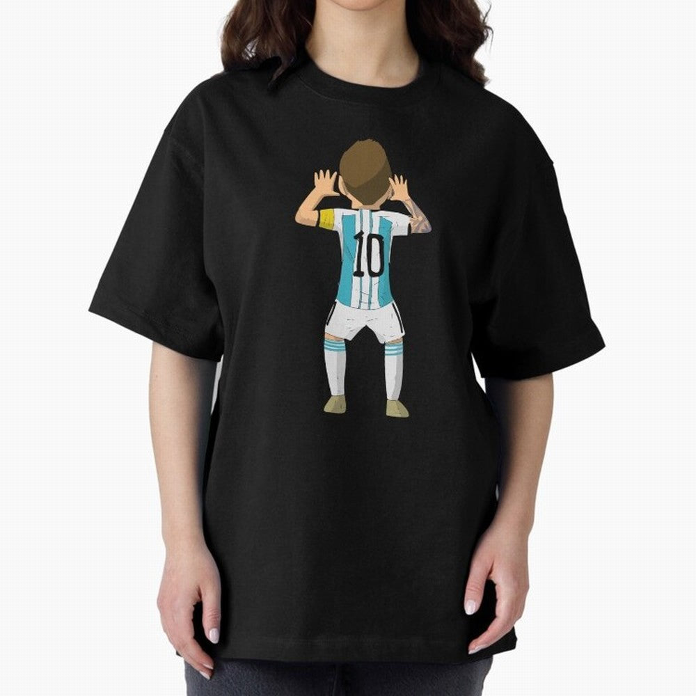 Cartoon Illustration Messi vs Netherlands World Cup Qatar 2022 Oversized T-Shirt Fuel the Hype around Match Day Hype around FIFA World Cup 2026, Neymar, Argentina, Match Day Excitement, Supporter Culture, Golden Goals and Global Football Passion;