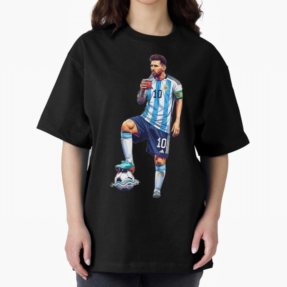 Messi in an illustrated style drinking mate ¨C The Goat Phone Case design Classic T-Shirt Fuel Your Fan Pride for Global Football Passion for FIFA World Cup 2026 USA Canada Mexico, Filled with CR7 and Messi, France and Portugal, Sports Nostalgia,