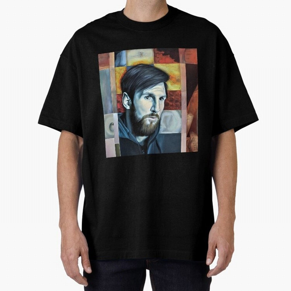Messi on digital board Oversized T-Shirt Keep Football History Alive during Match Day Hype around FIFA World Cup 2026 Group Stage, Haaland, Argentina and Brazil, Global Supporter Spirit, Legendary Goals, National Colors and Tournament Celebration;
