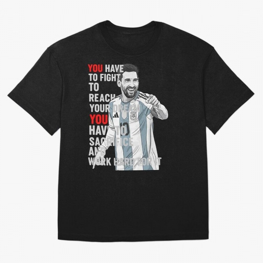 Lionel Messi Dream & Sacrifice Oversized T-Shirt Celebrate Global Passion for the FIFA World Cup 2026 Journey through Messi, Neymar and Mbappe Highlights, Argentina Pride, Soccer Culture, Superstar Moments, National Team Dreams and Competitive
